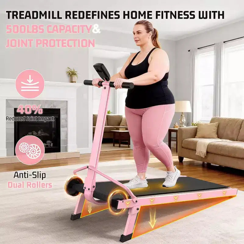 KRISRATE Tapis de marche manuel avec inclinaison de 15 %, tapis roulant pliable non électrique avec guidon, capacité de 227 kg, antidérapant, moniteur numérique pour la maison/la salle de sport