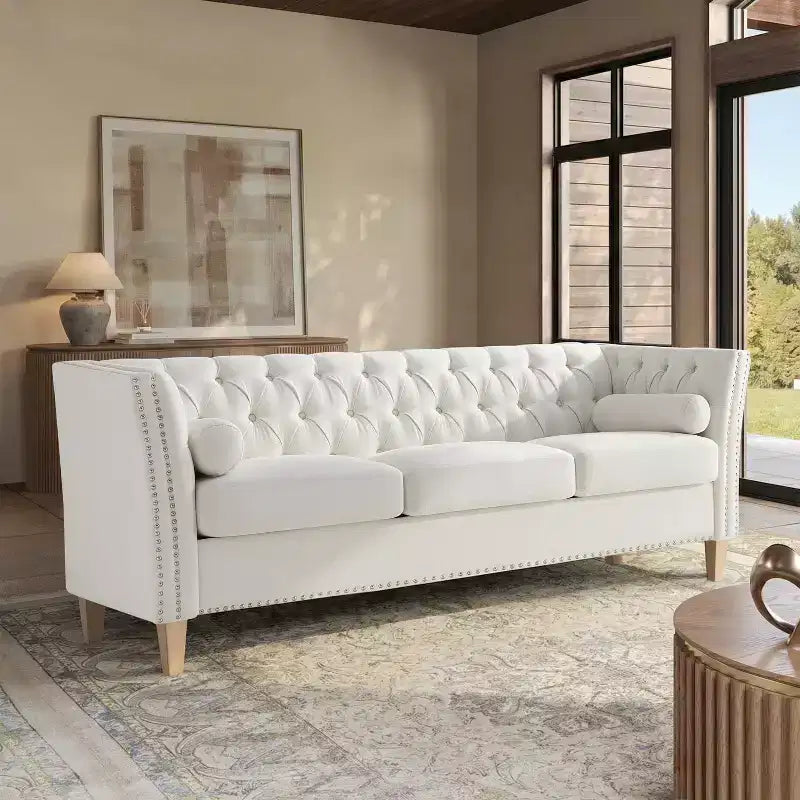 Canapé 3 places transitionnel Simran 79,5 po Christopher Knight Home avec accoudoirs évasés et garniture cloutée