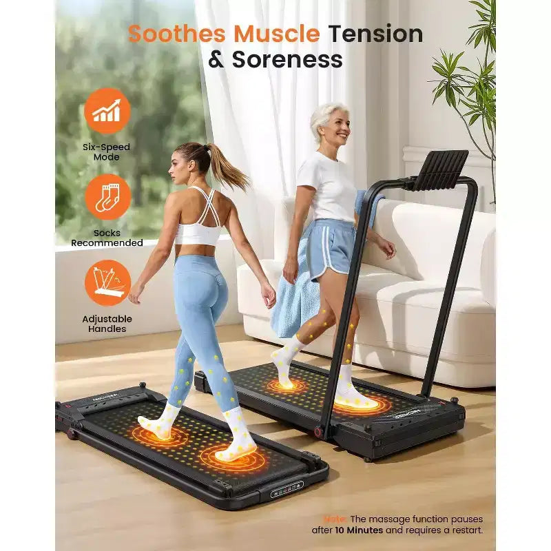 Tapis de course KRISRATE 3-en-1 3,5 CV avec massage des pieds et guidon, tapis de marche compact double face, tapis de course pliable pour la maison et la salle de sport