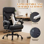 Fauteuil de bureau, fauteuil de direction grande taille 225 kg avec repose-pieds, fauteuil de jeu inclinable en cuir 90-155 degrés