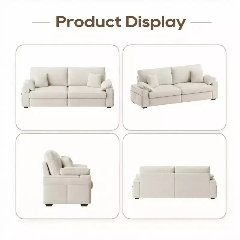 Ora Maison Modern Linen Sofa  Comfy Couch with USB & Type-C Ports and Hidden Armrest Storage
