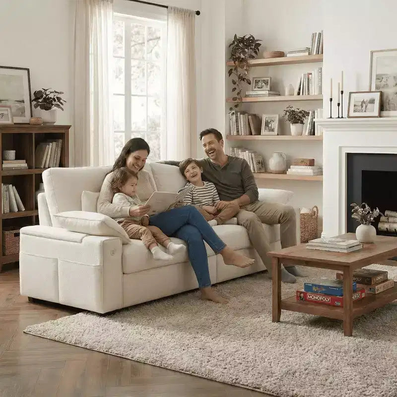 Ora Maison Modern Linen Sofa  Comfy Couch with USB & Type-C Ports and Hidden Armrest Storage