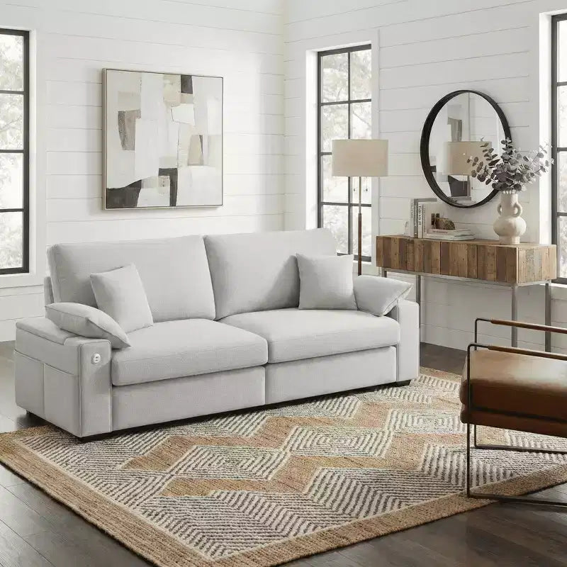 Ora Maison Modern Linen Sofa  Comfy Couch with USB & Type-C Ports and Hidden Armrest Storage