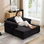 Oversized Chaise Lounge Chair Indoor, Comfy Corduroy Lounge Sofa with Wide Armrest Pads & Throw Pillows, Cozy Sleeper Couch for Living Room