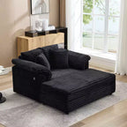 Oversized Chaise Lounge Chair Indoor, Comfy Corduroy Lounge Sofa with Wide Armrest Pads & Throw Pillows, Cozy Sleeper Couch for Living Room