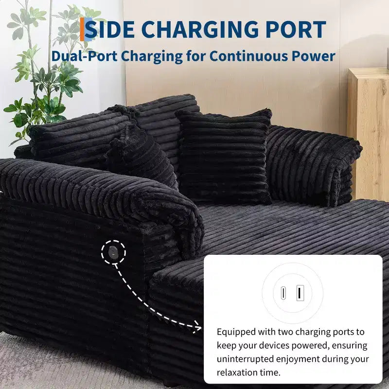 Oversized Chaise Lounge Chair Indoor, Comfy Corduroy Lounge Sofa with Wide Armrest Pads & Throw Pillows, Cozy Sleeper Couch for Living Room