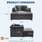 Oversized Chaise Lounge Chair Indoor, Comfy Corduroy Lounge Sofa with Wide Armrest Pads & Throw Pillows, Cozy Sleeper Couch for Living Room