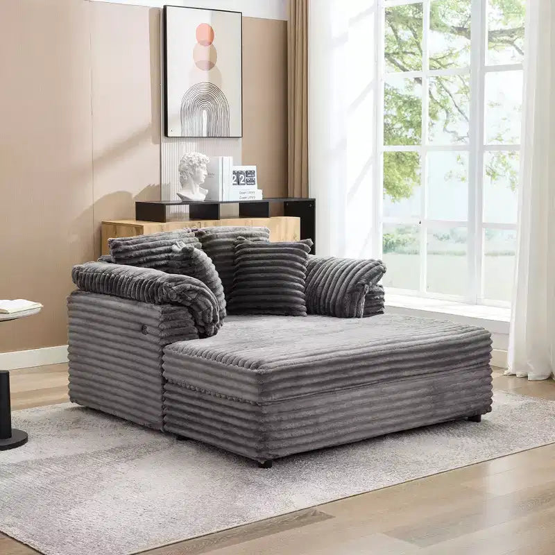 Oversized Chaise Lounge Chair Indoor, Comfy Corduroy Lounge Sofa with Wide Armrest Pads & Throw Pillows, Cozy Sleeper Couch for Living Room