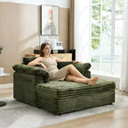 Oversized Chaise Lounge Chair Indoor, Comfy Corduroy Lounge Sofa with Wide Armrest Pads & Throw Pillows, Cozy Sleeper Couch for Living Room