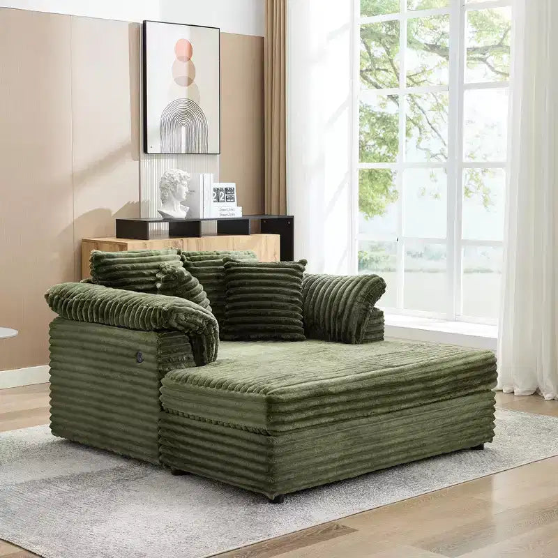 Oversized Chaise Lounge Chair Indoor, Comfy Corduroy Lounge Sofa with Wide Armrest Pads & Throw Pillows, Cozy Sleeper Couch for Living Room