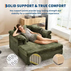 Oversized Chaise Lounge Chair Indoor, Comfy Corduroy Lounge Sofa with Wide Armrest Pads & Throw Pillows, Cozy Sleeper Couch for Living Room