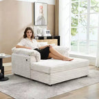 Oversized Chaise Lounge Chair Indoor, Comfy Corduroy Lounge Sofa with Wide Armrest Pads & Throw Pillows, Cozy Sleeper Couch for Living Room