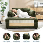 Oversized Chaise Lounge Chair Indoor, Comfy Corduroy Lounge Sofa with Wide Armrest Pads & Throw Pillows, Cozy Sleeper Couch for Living Room