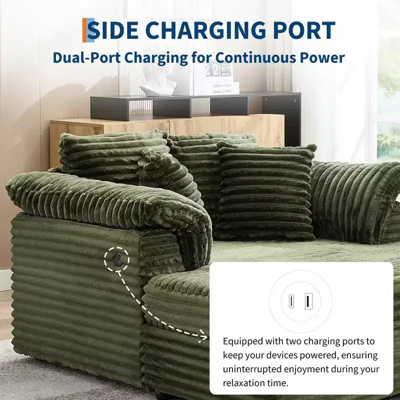 Oversized Chaise Lounge Chair Indoor, Comfy Corduroy Lounge Sofa with Wide Armrest Pads & Throw Pillows, Cozy Sleeper Couch for Living Room