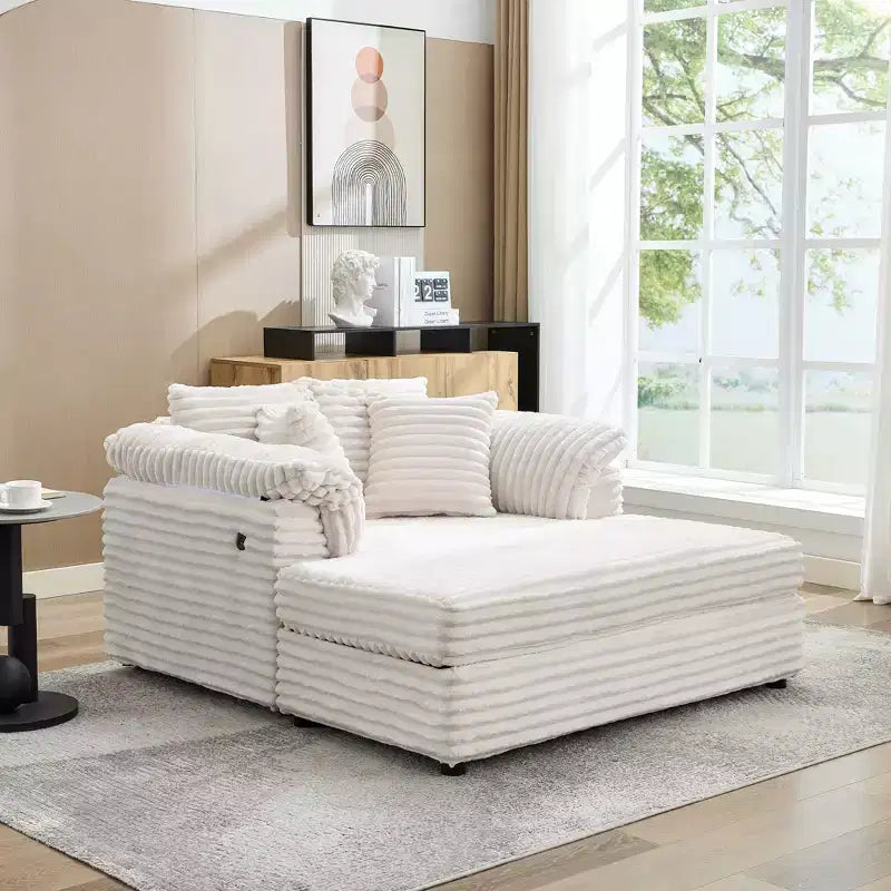Oversized Chaise Lounge Chair Indoor, Comfy Corduroy Lounge Sofa with Wide Armrest Pads & Throw Pillows, Cozy Sleeper Couch for Living Room