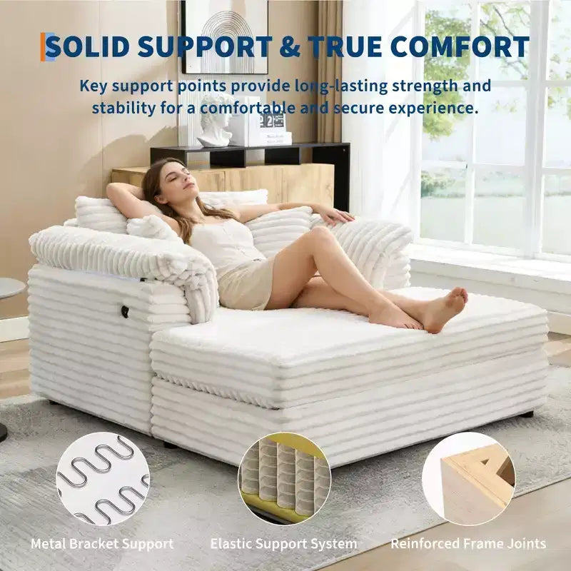 Oversized Chaise Lounge Chair Indoor, Comfy Corduroy Lounge Sofa with Wide Armrest Pads & Throw Pillows, Cozy Sleeper Couch for Living Room