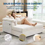 Oversized Chaise Lounge Chair Indoor, Comfy Corduroy Lounge Sofa with Wide Armrest Pads & Throw Pillows, Cozy Sleeper Couch for Living Room