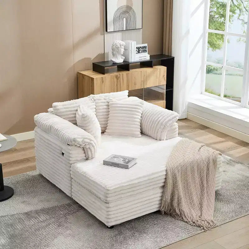 Oversized Chaise Lounge Chair Indoor, Comfy Corduroy Lounge Sofa with Wide Armrest Pads & Throw Pillows, Cozy Sleeper Couch for Living Room