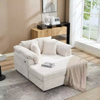 Oversized Chaise Lounge Chair Indoor, Comfy Corduroy Lounge Sofa with Wide Armrest Pads & Throw Pillows, Cozy Sleeper Couch for Living Room