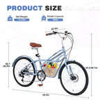 NAYSAYE Vélo de ville 24 pouces pour adultes, 6 vitesses, vélo hybride de ville avec double frein en V, selle réglable, cadre en acier pour femmes et hommes, trajets quotidiens et loisirs