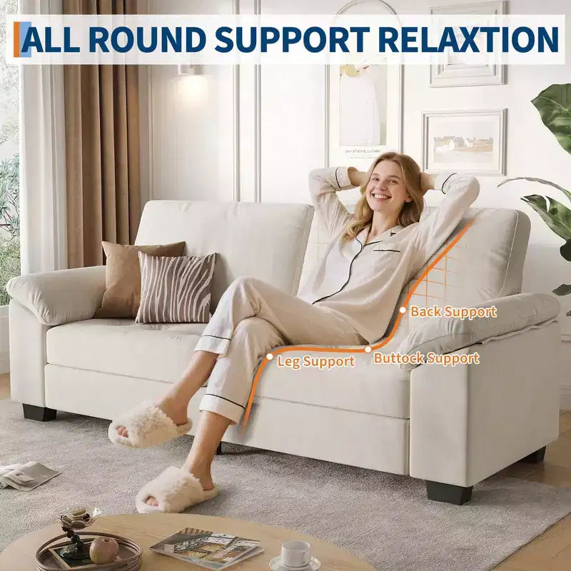 90 3 Seater Velvet Upholstered Sofa, Oversized Couch with Soft Spacious Armrests, Comfy Button Tufted Design for Living Room & Bedroom