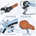 NAYSAYE Vélo Cruiser 24 Pouces 7 Vitesses pour Femmes Vélo Cruiser Complet avec Double Frein en V Selle Réglable Cadre en Acier pour Femmes Hommes Trajets Quotidiens Loisirs