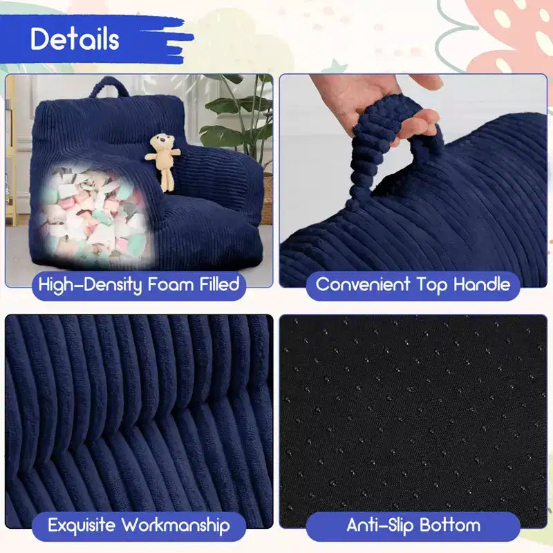 Children's beanbag sofa with memory foam, soft, comfortable and resistant to deformation, suitable for living rooms, bedrooms, and apartments