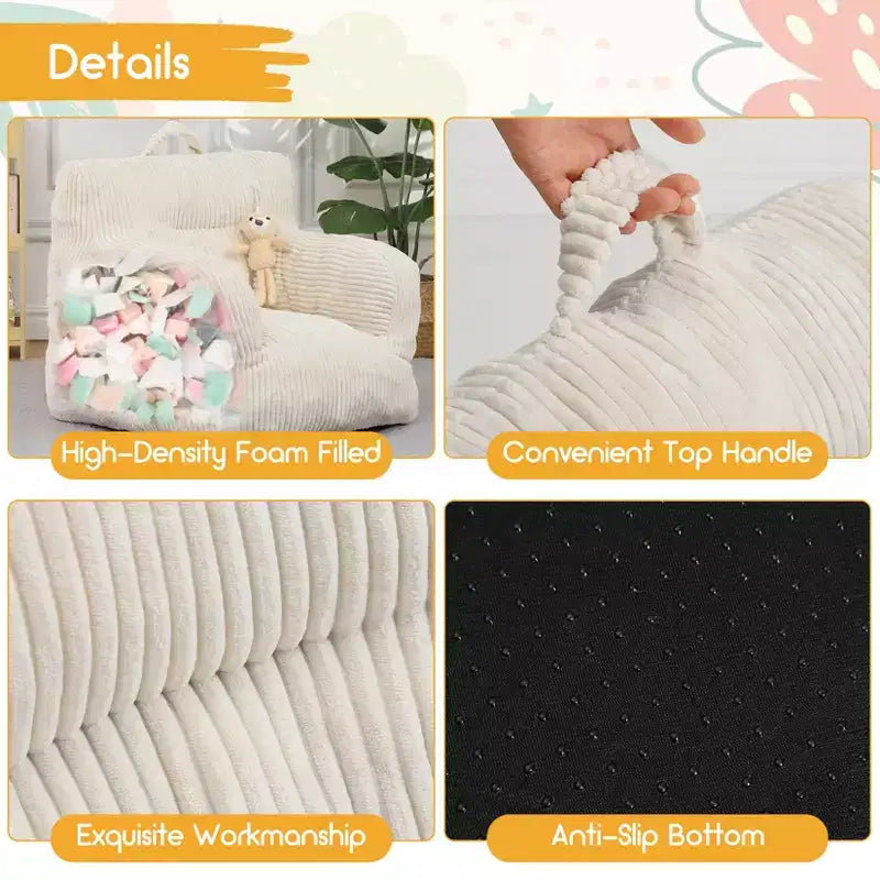 Children's beanbag sofa with memory foam, soft, comfortable and resistant to deformation, suitable for living rooms, bedrooms, and apartments