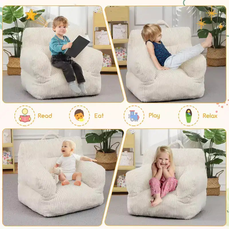 Children's beanbag sofa with memory foam, soft, comfortable and resistant to deformation, suitable for living rooms, bedrooms, and apartments