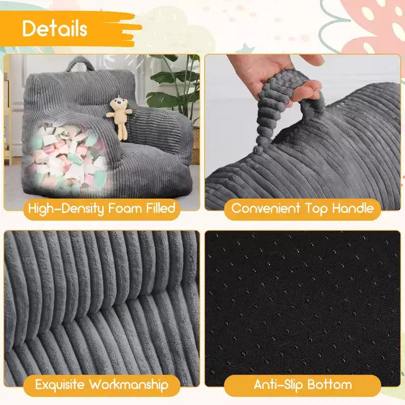 Children's beanbag sofa with memory foam, soft, comfortable and resistant to deformation, suitable for living rooms, bedrooms, and apartments