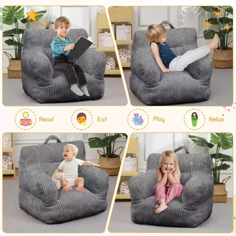 Children's beanbag sofa with memory foam, soft, comfortable and resistant to deformation, suitable for living rooms, bedrooms, and apartments
