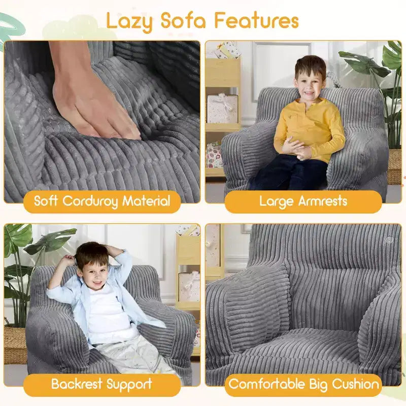 Children's beanbag sofa with memory foam, soft, comfortable and resistant to deformation, suitable for living rooms, bedrooms, and apartments