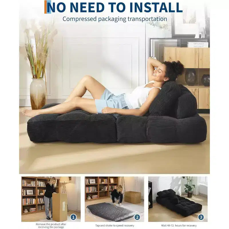 Canapé lit convertible multifonctionnel 3 en 1 - Tissu en velours côtelé capitonné, pas de 10 mm, canapé lit pliant avec oreillers, matelas confortable.