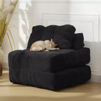 Canapé lit convertible multifonctionnel 3 en 1 - Tissu en velours côtelé capitonné, pas de 10 mm, canapé lit pliant avec oreillers, matelas confortable.