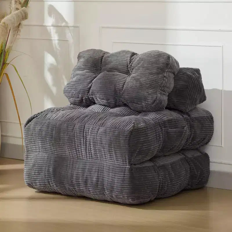 Multifunctional 3-in-1 Convertible Sofa Bed - Button-tufted corduroy fabric, 10mm pitch, foldable sofa bed with pillows, comfortable mattress.