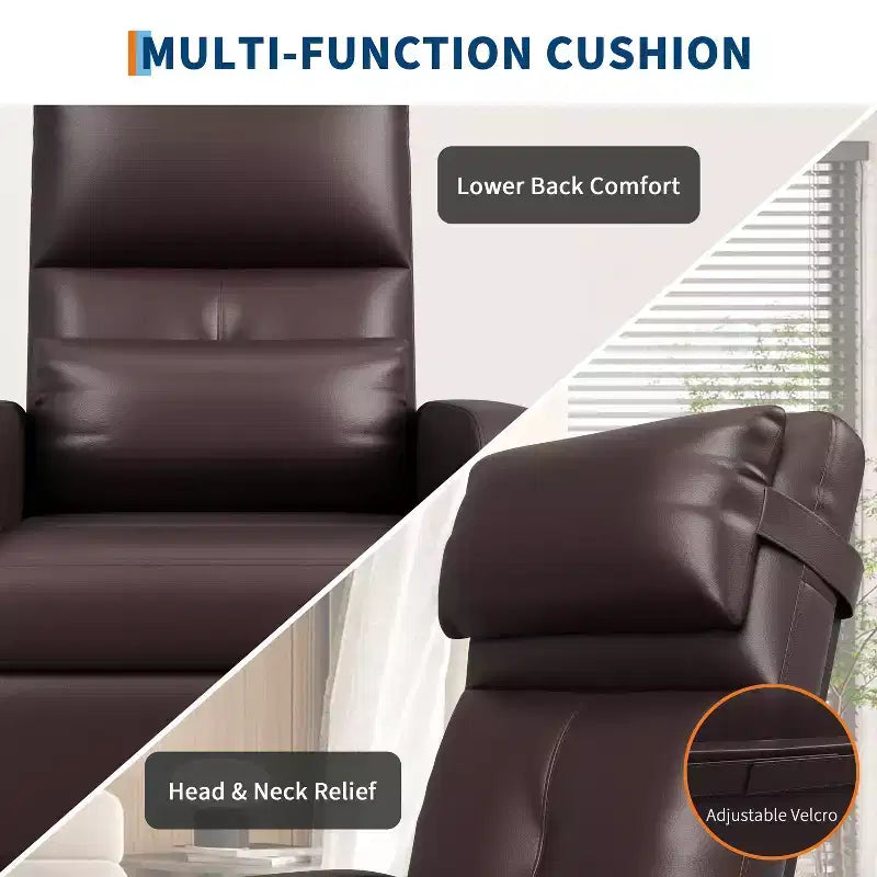Fauteuil inclinable en cuir PU ergonomique avec inclinaison réglable, siège rembourré, accoudoirs larges, dossier haut et poches latérales, adapté aux adultes.