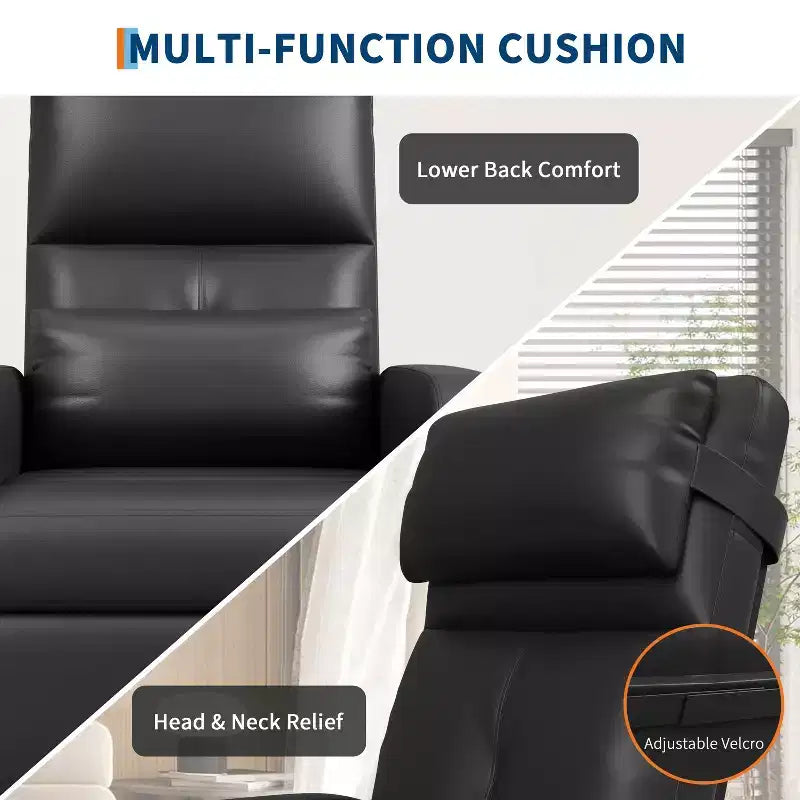 Fauteuil inclinable en cuir PU ergonomique avec inclinaison réglable, siège rembourré, accoudoirs larges, dossier haut et poches latérales, adapté aux adultes.