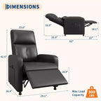 Fauteuil inclinable en cuir PU ergonomique avec inclinaison réglable, siège rembourré, accoudoirs larges, dossier haut et poches latérales, adapté aux adultes.