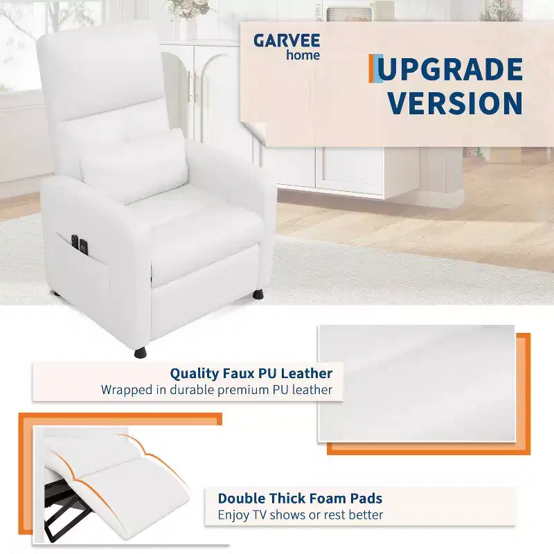 Fauteuil inclinable en cuir PU ergonomique avec inclinaison réglable, siège rembourré, accoudoirs larges, dossier haut et poches latérales, adapté aux adultes.