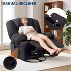 Multifunctional extra-large wide recliner, PU leather recliner, adult size, 360 swivel rocking chair, with cup holder and side pockets.