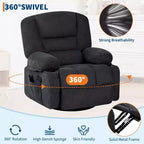 Multifunctional extra-large wide recliner, PU leather recliner, adult size, 360 swivel rocking chair, with cup holder and side pockets.