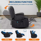 Multifunctional extra-large wide recliner, PU leather recliner, adult size, 360 swivel rocking chair, with cup holder and side pockets.