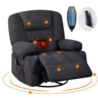 Multifunctional extra-large wide recliner, PU leather recliner, adult size, 360 swivel rocking chair, with cup holder and side pockets.