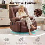 Multifunctional extra-large wide recliner, PU leather recliner, adult size, 360 swivel rocking chair, with cup holder and side pockets.