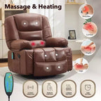 Multifunctional extra-large wide recliner, PU leather recliner, adult size, 360 swivel rocking chair, with cup holder and side pockets.