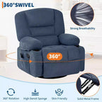 Multifunctional extra-large wide recliner, PU leather recliner, adult size, 360 swivel rocking chair, with cup holder and side pockets.
