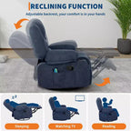 Multifunctional extra-large wide recliner, PU leather recliner, adult size, 360 swivel rocking chair, with cup holder and side pockets.