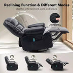 Multifunctional extra-large wide recliner, PU leather recliner, adult size, 360 swivel rocking chair, with cup holder and side pockets.