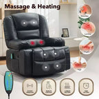 Multifunctional extra-large wide recliner, PU leather recliner, adult size, 360 swivel rocking chair, with cup holder and side pockets.