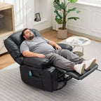 Multifunctional extra-large wide recliner, PU leather recliner, adult size, 360 swivel rocking chair, with cup holder and side pockets.